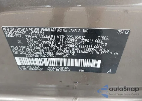 2012 Toyota Rav4 Limited из США, поврежденный, VIN 2T3DF4DV3CW228653